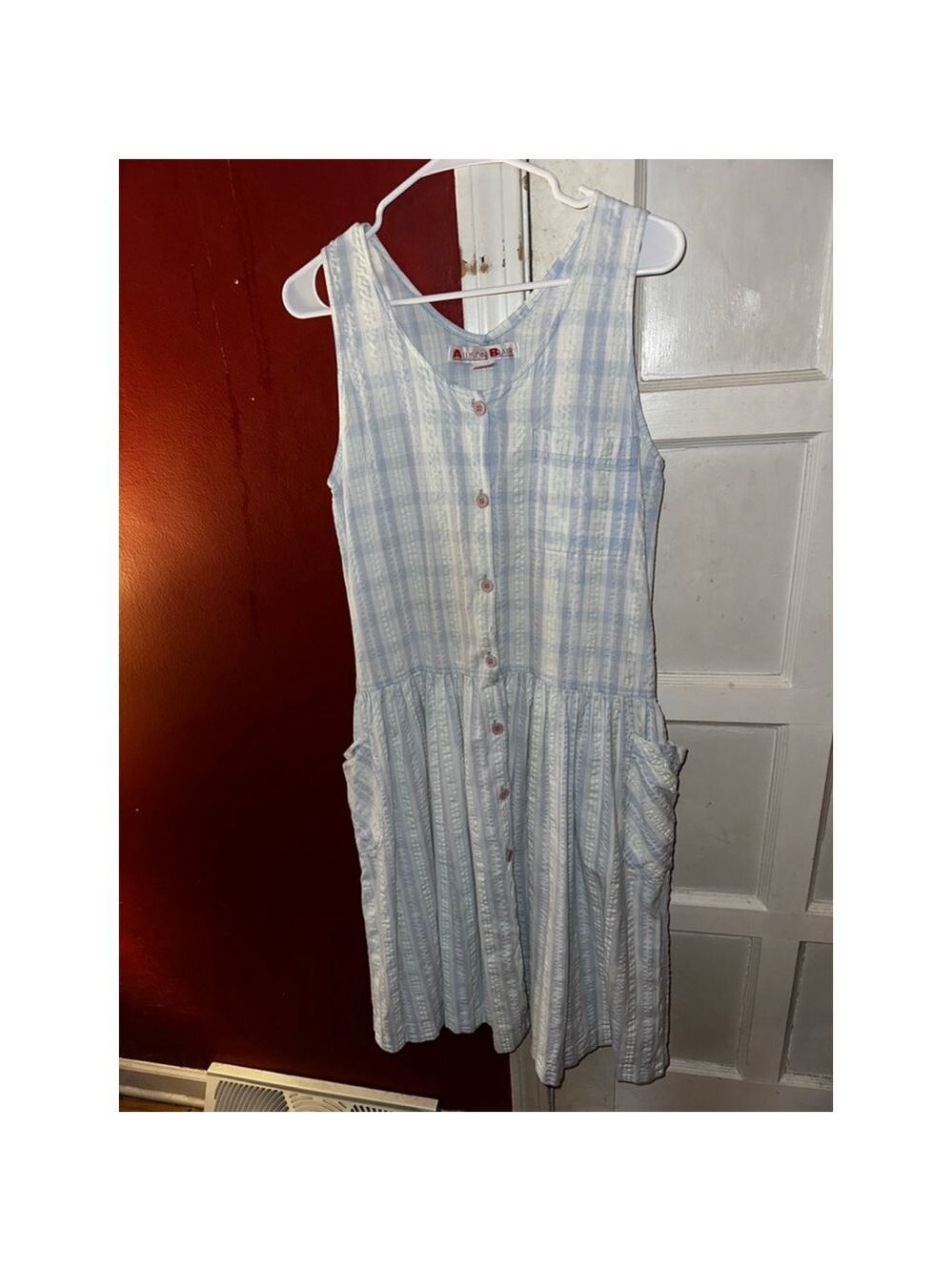 Allison Blair Blue Stripe Sleeveless Midi Dress Button Front Pockets Cottagecore - Picture 9 of 10